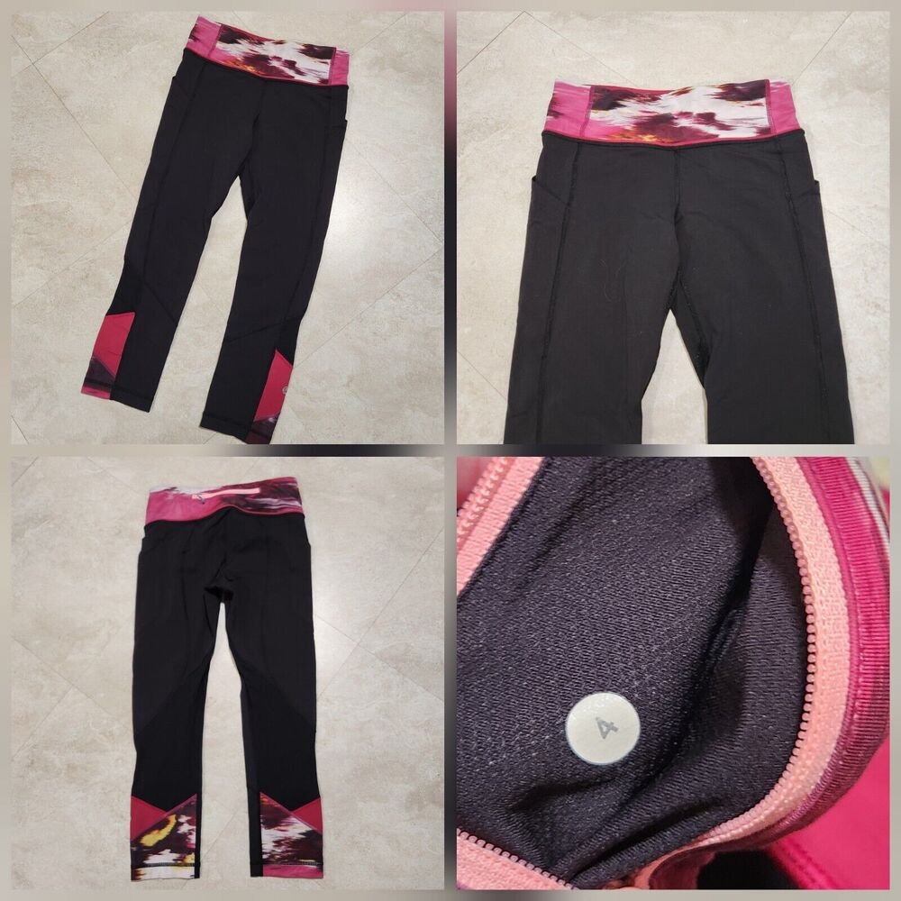 Lululemon Pace Rival Crop Leggings Womens 4‎ Luxtreme Yoga Pocket Berry Rumble